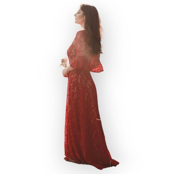 MISSMAY whimsigoth fairy magenta castlecore bell sleeve long dress size M NWT - Picture 5 of 13